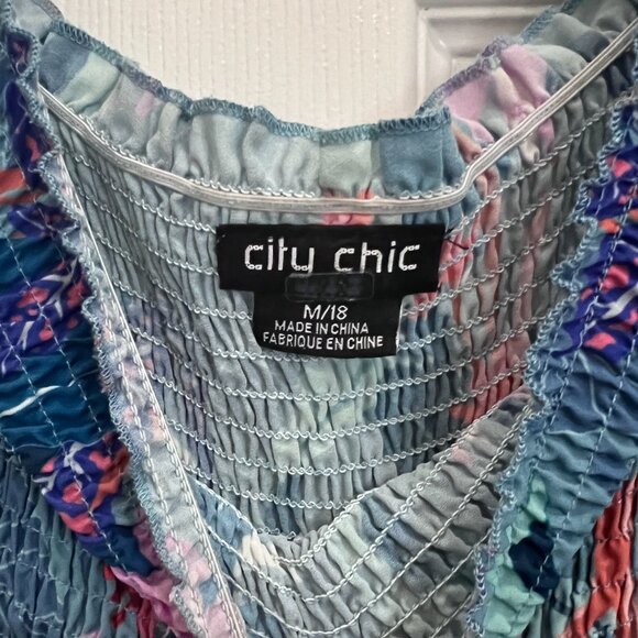 City Chic Aqua Blue Floral Maxi Dress with Smocked Bodice Plus Size 18 - Picture 7 of 15